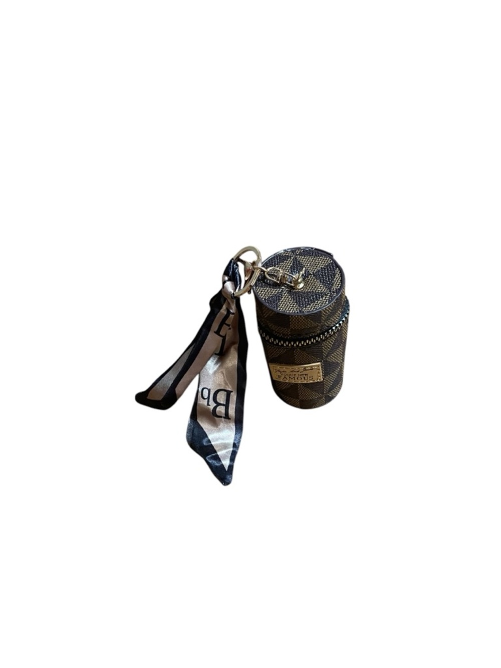 Monogram Cylinder Keychain Case with Scarf Accent - Brown/Black